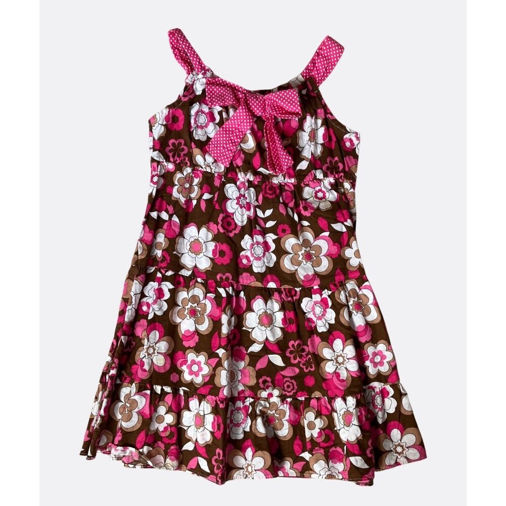 Toddler Girls 4T Brown Pink  Floral Tiered Dress By Youngland